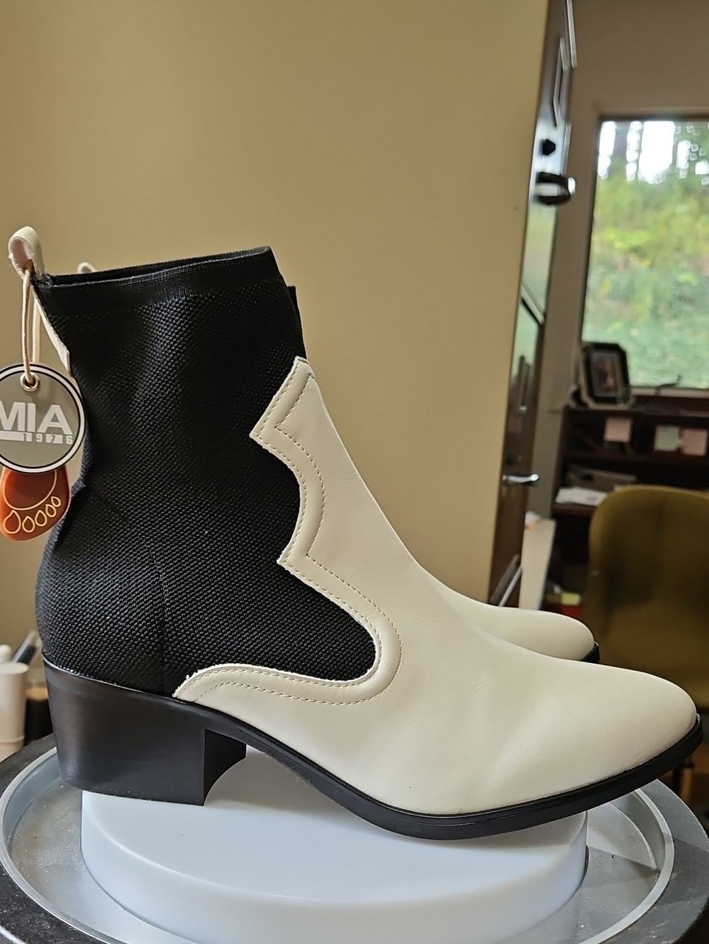 MIA Black and Off-White Two-Tone Ankle Booties